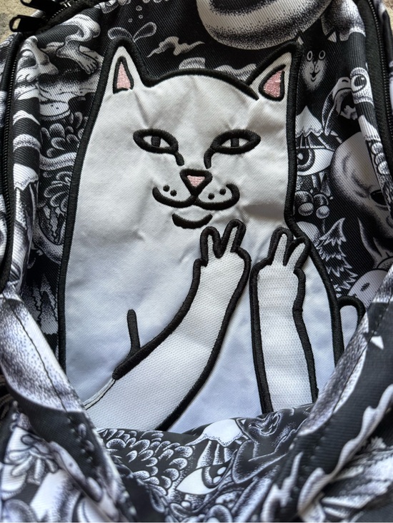 Ripndip Backpack Dark Twisted Fantasy Cat Peace Laptop Black White Rare EUC main image 12